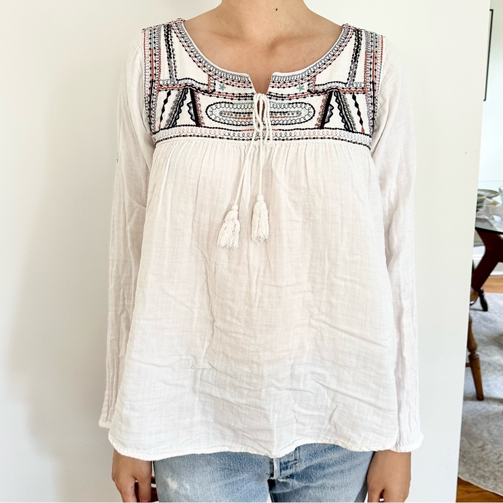 Free People White Embroidered Blouse